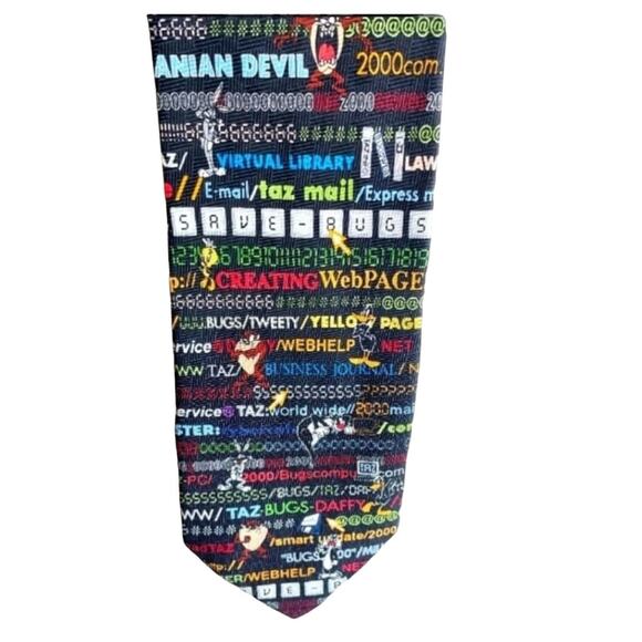 Warner Brothers 1999 y2k Cartoon Character Vintage Silk Tech Web Tie like NEW - Picture 1 of 5